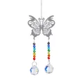 Detailed silver butterfly suncatcher with rainbow crystal beads and faceted glass balls - Butterfly with 20mm Transparent Crystal Balls Style