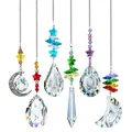Set van 6 kristallen raamhangers met metalen kettingen voor kleurrijke regenboogreflecties - Maanprisma Stijl (Stijl B)