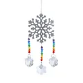 Macro detail of silver metal snowflake with rainbow crystal beads and K9 crystal pendants - Large Metal Snowflake with Transparent Snowflakes Style