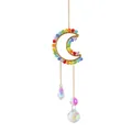 Golden moon suncatcher with rainbow beads and iridescent teardrop crystal pendant - Moon