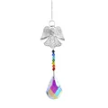 Detailansicht von Silberengel Sonnenfänger mit Regenbogenperlen und Kristallanhänger - Engel mit 50mm AB Ahornblatt Stil