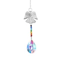 Detail of silver angel suncatcher with rainbow beads and faceted crystal drop pendant - Angel with 40mm Dragon Eye Style