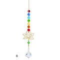 Goldener Lotus Sonnenfänger mit bunten Oktogonperlen und Kristallanhänger - Lotus Stil B / 39cm