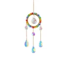 Rainbow crystal suncatcher with golden circular frame and multi-faceted prism droplets - Round