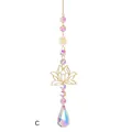 Goldener Lotus Kristall Sonnenfänger mit AB-Aurora Perlen und großem Tropfen-Prisma - Lotus Style C / 39cm