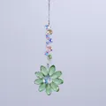 Macro view of green crystal sunflower pendant with iridescent AB coating beads - 28cm / Green