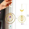 Golden moon suncatcher with rotating galaxy rings and hanging crystal prisms 29cm - 4-Ring Moon Crystal Ball Style / 30cm