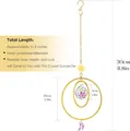 Detail of crystal suncatcher with golden sun and moon pendants showing precise dimensions - 2-Ring Moon Crystal Ball Style / 30cm