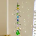 Capteur de soleil spiral argenté avec perles en cristal et pendentif vert - Style A - Goutte D'eau Verte Pointue Rotative Argentée / Environ 45cm