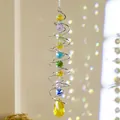 Capteur de soleil spirale 3D avec perles en cristal multicolores et pendentif goutte jaune - Style B - Bague Tournante Argentée Avec Goutte Plate Jaune / Environ 45cm