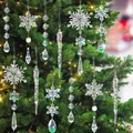 Iridescent crystal Christmas tree ornaments set with snowflakes and icicle pendants - Iridescent Snowflake Set (With Ribbons)