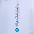 Stabilisateur carillon à spirale 3D avec boule de cristal bleue et perles - Modèle K - Bague Rotative Argentée + Boule De Cristal Bleue De 30 Mm / Environ 45cm
