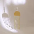 Natural rose quartz crystal wind chime with golden tubes and suncatcher crystals - Geometric Semicircle Style (Style 3)