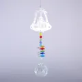 Attrape-soleil arc-en-ciel en cristal avec cloche inox et perles K9 colorées sur fond dégradé - Style Cloche Château / Boule de Cristal 40mm-43cm