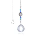 Suncatcher with large crystal ball and blue beads hanging on a silver chain - 40mm Crystal Ball / Smoke
