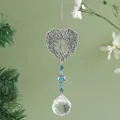 Levensboom hart zonnevanger met blauwe kralen en gefacetteerde kristallen hanger - 35cm / Blauwe Hart Levensboom Stijl / 30mm kristallen bol