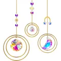 3-Piece set of golden sun and moon suncatchers with rainbow crystal prisms for window decor - AB Coating Sun Moon Star Pendant