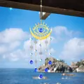 Bohemian moon and evil eye suncatcher with blue crystal drops for outdoor garden decor - Eye Crystal Ball Wind Chime / Blue (As Shown)