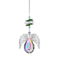Atrapasol de alas de ángel con cristal de gota y cuentas verdes en acabado AB - Colgante de Alas Estilo Ojo de Dragón / Longitud 36cm