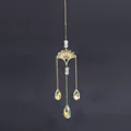 Atrapasol hoja de ginkgo con cristales AB para decoración de ventanas y jardín - Estilo de Abanico Hueco Dorado con Triple Gota