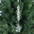 Detail of transparent acrylic snowman pendant hanging on a green Christmas tree branch - Snowman Style One / Clear White