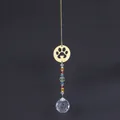 Macro view of crystal suncatcher featuring golden paw print and rainbow prism glass beads - Style B Large Clear Crystal Ball / Gold