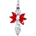 Hanging angel crystal suncatcher with deep red wings and faceted clear teardrop prism - Red Angel Pendant