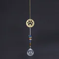 Detail of golden pet paw suncatcher with heart cut-out and colorful crystal prism beads - Style C Large Clear Crystal Ball / Gold