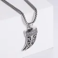 Silver stainless steel Celtic knot wolf tooth pendant necklace on box chain for men - Steel Color (Pendant Only)