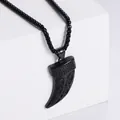 Black Celtic knot wolf tooth pendant necklace on white background for men - Black (Pendant Only)