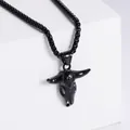 Polished black stainless steel bull skull pendant necklace with box chain for men - Black (Pendant Only)