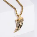 Golden wolf tooth pendant with Celtic knot pattern on a square box chain necklace - Gold (Pendant Only)