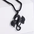 Collar con colgante de dragón de fuego negro gótico en acero inoxidable mate - Solo Colgante (Sin Cadena) / Negro