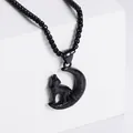 Mattschwarze Edelstahl-Halskette mit Wolfgeheul und Mondsichel-Anhänger für Herren - Nur Anhänger / Schwarz (Ohne Kette)