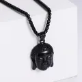Classic black Buddha head pendant necklace in stainless steel with a matching bead chain - Pendant Only (Without Chain) / Black