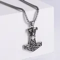 Μενταγιόν Σφυρί του Θορ Mjolnir με κεφάλι Βίκινγκ σε στιβαρή μεταλλική αλυσίδα - Χρώμα Χάλυβα (Με Τετράγωνη Αλυσίδα Μαργαριταριών 60cm)