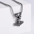 Mjölnir Thorshammer Anhänger aus Edelstahl mit Ziegenkopf und massiver Kette - Stahlfarbe Mit Kette (3.5*60mm)