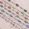 Collana a mano di Fatima in acciaio inossidabile con ciondoli colorati malocchio - Ciondoli Colori Misti / Colore acciaio