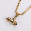 Men's gold dumbbell pendant necklace with fist grip on a classic stainless steel box chain - Pendant Only (Without Chain) / Gold
