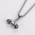 Men's stainless steel dumbbell pendant necklace with a matte silver box chain for fitness - Pendant Only (Without Chain) / Steel