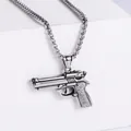 Polished stainless steel pistol pendant necklace with a classic square pearl chain - Steel Color (No Chain)