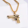 Golden stainless steel pistol pendant necklace with realistic details and box chain - Gold (No Chain)