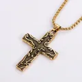 Collier avec pendentif croix en acier titane doré vintage aux gravures ornementales - Sans chaîne / Or