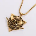 Men's punk pirate skull pendant necklace with crossed revolvers and golden box chain - Without Chain / Gold