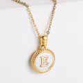 18k gold plated necklace featuring a white shell round pendant with golden letter E - Letter E
