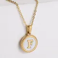 18k gold plated stainless steel necklace with round white shell letter F pendant - Letter F