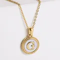 18k gold plated stainless steel necklace with white shell round G letter pendant - Letter G