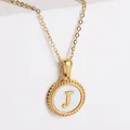 18k gold plated stainless steel necklace with white shell round letter J pendant - Letter J