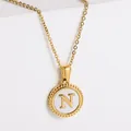 18k gold plated necklace with letter N pendant and white mother of pearl inlay - Letter N