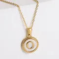 18k gold plated stainless steel necklace with round white shell letter O pendant - Letter O